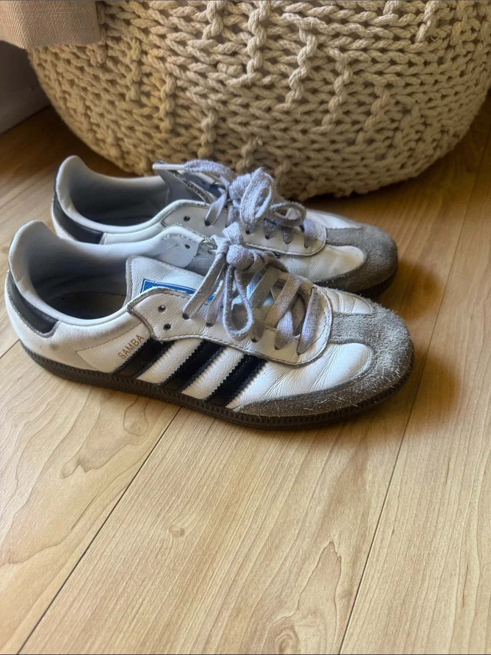 adidas White and Black Samba Leather Sneakers